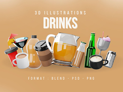 Drinks 3d Icon Pack 3d 3d bottle 3d drink 3d drinks 3d icon 3d icons bottle coffee cup drink icon illustration milk tea