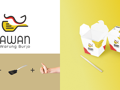 "Awan Warung Burjo" Diner Logo Design Project brand brand logo business business logo company logo diner eatery food food logo food stall ladle logo logo design pictorial mark red restautrant logo spatula spatula logo visual identitiy yellow