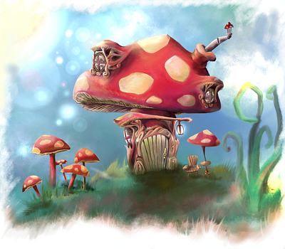 Mushroom with a View childrens illustration design digital digital illustration digital painting fairy fairy house fantasy illustration mushroom nature