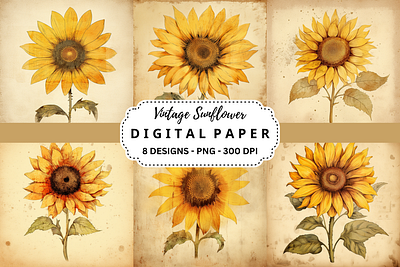 Vintage Sunflower Watercolor Background tumbler wrap