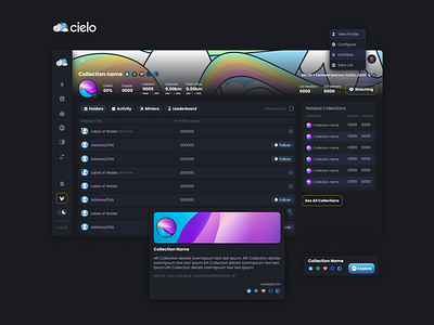 Cielo: CICD Product Design - NFT Collections Analytics analytics bloc blockchain cicd design system ethereum feature page minting modals nfts product design transaction ui ux