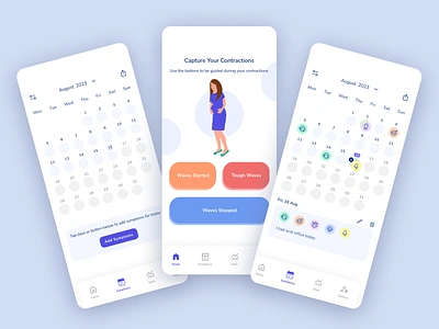 Pregnancy Contraction and Symptom Tracker App app audio guidance calendar calm design health health tracker interaction design period tracker pregnancy product design redesign symptom tracker tracker tracker app ui uiux user experience user interface ux visual design