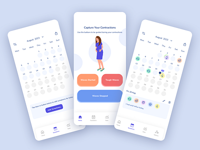 Pregnancy Contraction and Symptom Tracker App app audio guidance calendar calm design health health tracker interaction design period tracker pregnancy product design redesign symptom tracker tracker tracker app ui uiux user experience user interface ux visual design