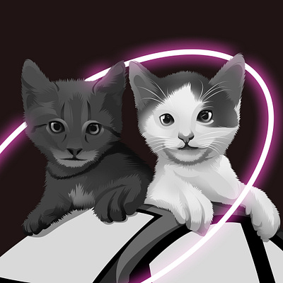 Two Cats In One Frame catart catsart digitalart illustration