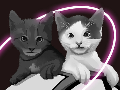 Two Cats In One Frame catart catsart digitalart illustration