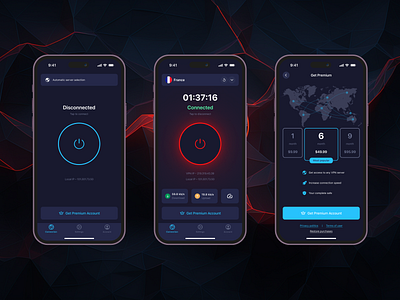 VPN app dark mode mobile app ui vpn app web design