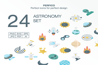 Perfico: Astronomy icon set astronomy base64 branding colorful design flat graphicdesign icon icon bundle icon pack icon set logo perfect solid ui ui kit user interface vector