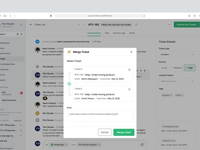KirriDesk - Merge Ticket for a SaaS Customer Service Management agents animation crm cs customer customer service cx helpdesk management merge ticket product design saas saas design support ticket ui ux
