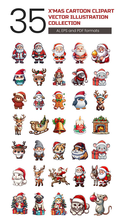 X'MAS CARTOON CLIPART COLLECTION cartoon christmas clipart cold collection cute illustration santa santa collection snow vector xmas xmas collection