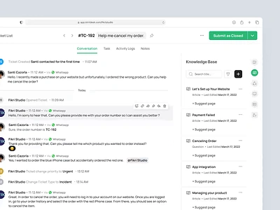 KirriDesk - Share Article & Side Conversation for a SaaS CSM animation articles chat conversation crm cs customer customer service cx help desk knowledge knowledge base management product design saas design support ui ux web design