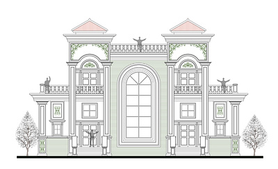 1) Neoclassic Symmetrical House architect architecture concept design facade illustration neoclassic vector