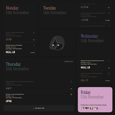 November’s workflow 📱 2023 app black blocks cards design grid inspirations jira layout manegment minimal priority product schedule task todos trends