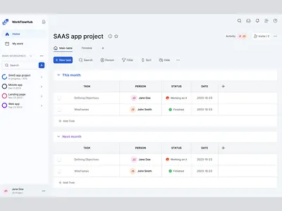 Project main table - Project management app animation dashboard design illustration logo mobile product design project management saas app table ui ui components ui design ui ux ux design web app