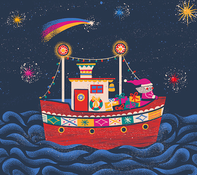 Christmas Cruise boat christmas gift harbour holiday nautical ocean presents sailing sailor santa sea ship shooting star