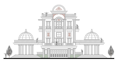 3). Neoclassic Symmetrical House architect architecture concept design facade illustration neoclassic vector