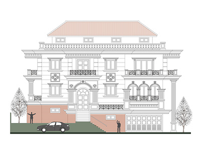 7) Neoclassic Asymmetrical House architect architecture asymmetrical concept design facade illustration neoclassic vector