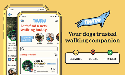 Toutou - Mobile dog-walking companion app branding design product design uiux