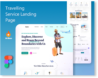 Travelling Service Landing Page Design design figma landing page design ui uiux ux website design