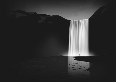 time flows by affinity designer bw dark waterfall