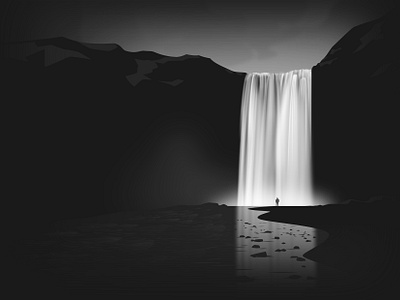 time flows by affinity designer bw dark waterfall