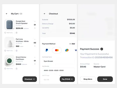 Payment Journey: From Cart to Confirmation app cart checkout confirmation design e commerce flat martercard minimal payment payment options paypal transaction trend ui unique ux visa