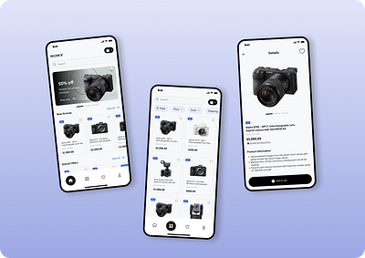 Sony E-commerce App UI camera cart checkout design e commerce mobile app product shopping sony uiux