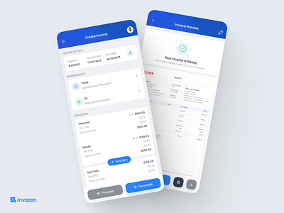 Invozen Invoice Generator App app clean create invoice design invoice invoice builder invoice generator minimal mobile app modern ui uiux