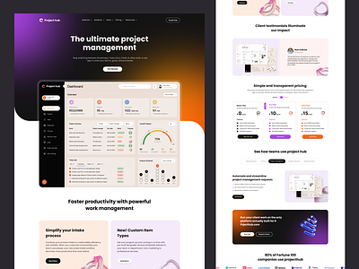 Project hub landing page design b2b b2b business crm dashboard grow interface design management management application page panel project project analytical project hub project landing saas design saas product sales ui uiux website