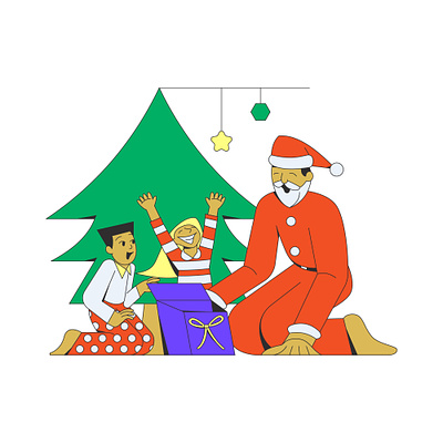 Presents under the Christmas tree christmas graphic design holiday illustration santaclaus