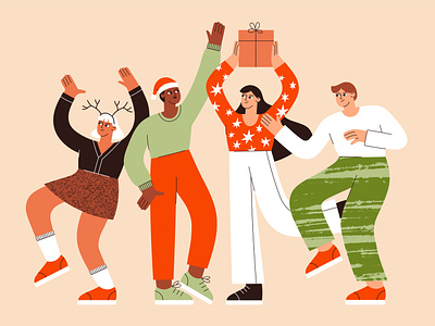 People celebrating Christmas boy celebration character christmas diversity flat friends girl graphic design illustration man new year party people ui vector woman