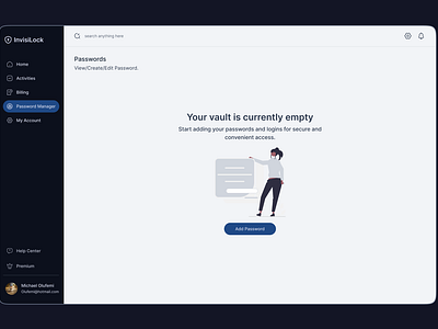 InvisiLock: Empty state design emptyvault empy state passwordmanager