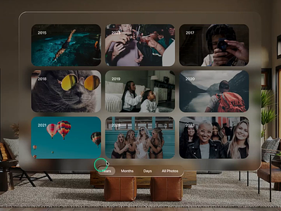Apple Vision Pro | AR Photo Gallery animation apple apple vision pro ar augmented reality figma image gallery interaction design interactive gallery interactive ui micro animation prototype ui uiux ux virtual reality vr