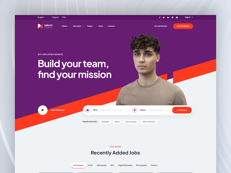 Talont Job Listing / Job Portal Website Design footer freelancer freelancer marketplace header job app job board job portal landing page landingpage services talont trending ui ui design ux ux design