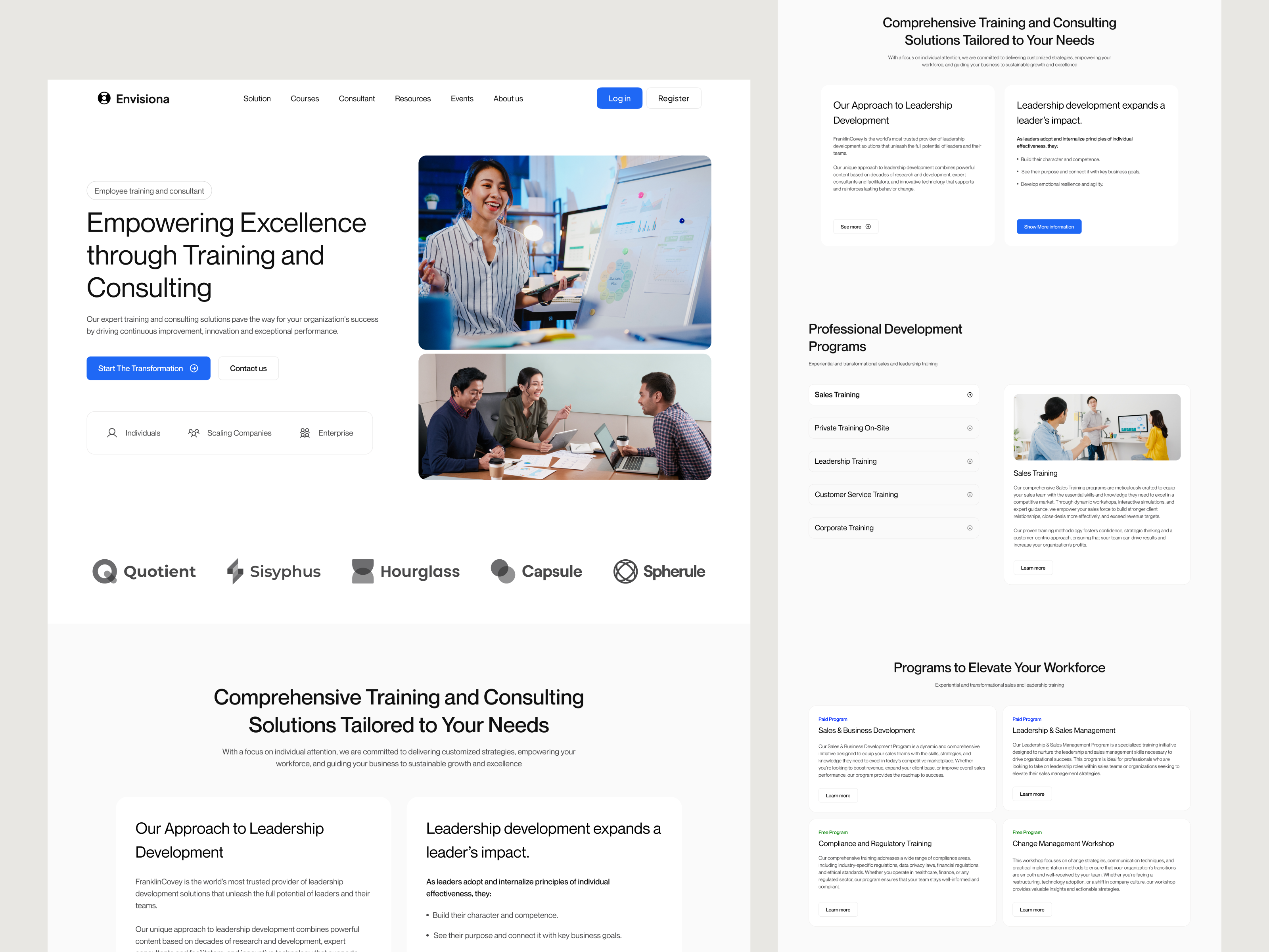 Envisiona - Employee Training and Consultant Website business company company profile consultant website consulting corporate employee hrtraining landing page training ui design web design website design