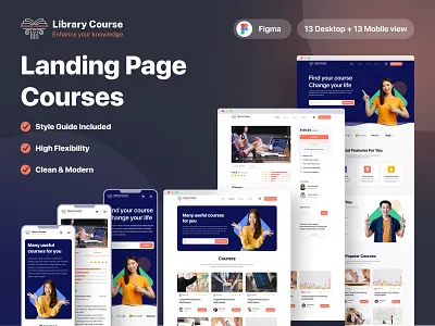 Library Course Website Design branding design education figma graphic design homepage ill illustration landing page library landing page motion graphics ui ux web design website