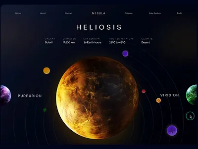 Nebula | Interactive UI 3d animation animation astronomy blue cosmos figma galaxy green interactive ui landing page micro animation nebula planet animation planets purple space space design stars ui yellow