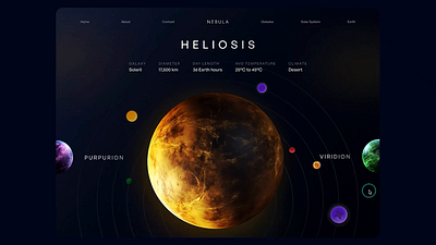 Nebula | Interactive UI 3d animation animation astronomy blue cosmos figma galaxy green interactive ui landing page micro animation nebula planet animation planets purple space space design stars ui yellow