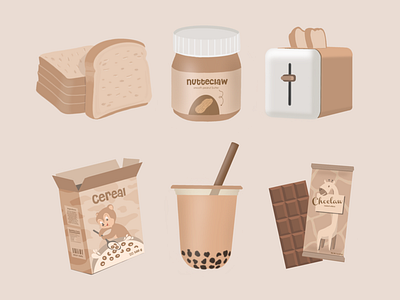 All things breakfast🍽️ art boba branding bread butter cereal chocolate digital illustration graphic design icon illustration jar sticker toaster