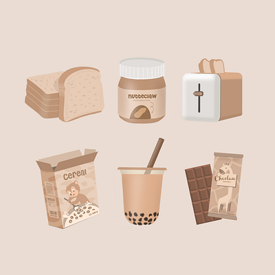 All things breakfast🍽️ art boba branding bread butter cereal chocolate digital illustration graphic design icon illustration jar sticker toaster