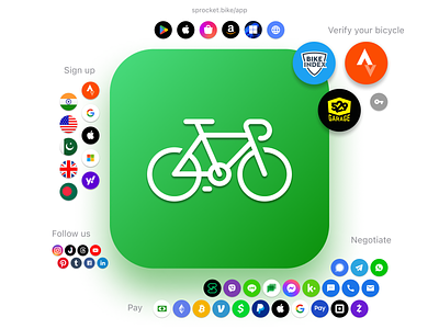 2023 Sprocket Decentralization Icons Dribbble Masthead @ 45* ab test angle app store background bicycle bike color conversion experiment gradient green growth icon lighting linear play store source sprocket ui vertical
