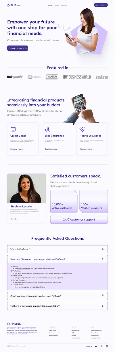 FinEase (Financial Marketplace Concept) Landing Page branding figma finance fintech graphic design ui ux visual design