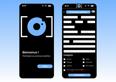 Page Inscription Concours Photos application conception graphique formulaire ui ux