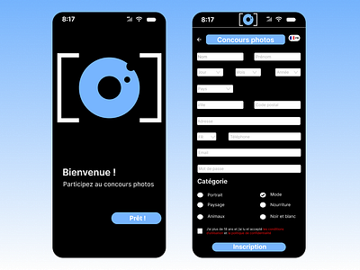 Page Inscription Concours Photos application conception graphique formulaire ui ux