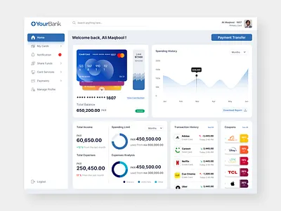 Credit Card Web App Dashboard analytics animation banking banking dashbord banking wallet branding chart clean dashboard digital banking finance finance dashboard landing page logo management motion graphics saas transaction ui ux