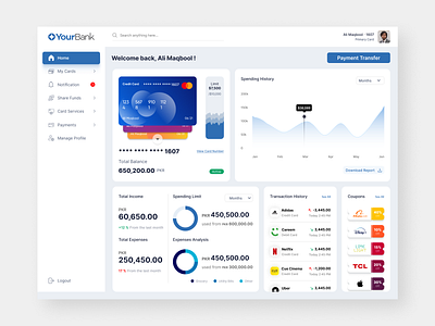 Credit Card Web App Dashboard analytics animation banking banking dashbord banking wallet branding chart clean dashboard digital banking finance finance dashboard landing page logo management motion graphics saas transaction ui ux