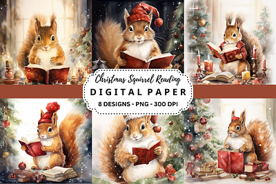 Christmas Squirrel Reading Background commercial use art