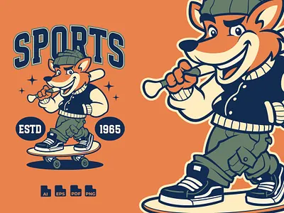 Fox Skateborder - Mascot Design animal fox illustration skateboard sport squirrel