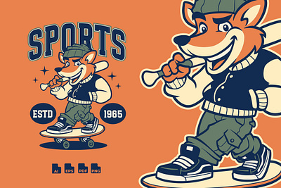 Fox Skateborder - Mascot Design animal fox illustration skateboard sport squirrel