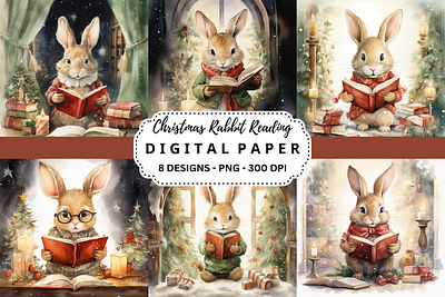 Christmas Rabbit Reading Background tumbler wrap