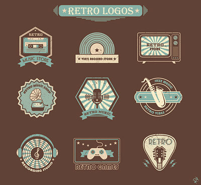 Retro Logos 2d adobe illustrator art artwork branding design drawing games graphic design illustration logo logos music painting retro style vector